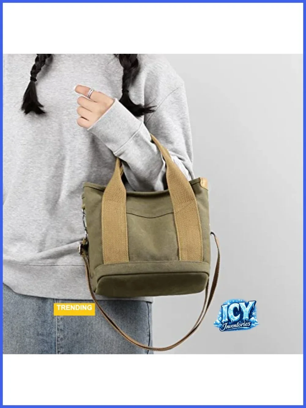 Canvas Tote Handbag Multi-Pockets Shoulder Bag with Zipper Hobo Satchel for